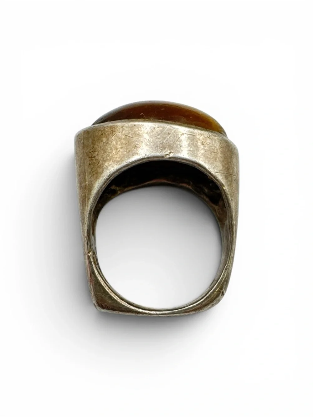 Vintage Taxco Mexico Sterling Silver Tiger Eye Ring Eagle 3 Modernist Size 9